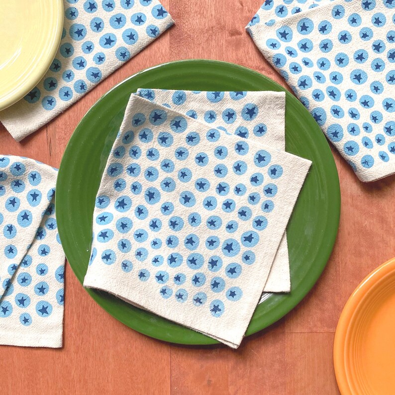 Blueberry print cloth napkins, Hand printed natural cotton