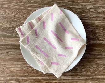 Cloth napkins, Set of 4, Hand printed natural flour sack cotton: Plum Dash