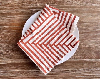Flour sack cloth napkins, Set of 4, Hand printed natural cotton: Rusty Brown Painterly Stripes