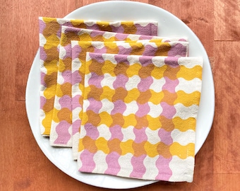 Cotton cloth napkins, Hand printed, Ric rac plaid