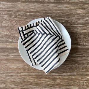 Flour sack cloth napkins, Set of 4, Hand printed natural cotton: Black Painterly Stripes image 2