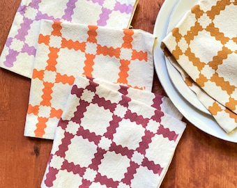 Flour Sack Cotton Napkins, Hand Printed Partytime Plaid, Set of 4 – Autumn Earthtones