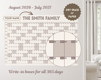 Personalized Family Wall Calendar (August 2026 - July 2027) – Yearly Planner