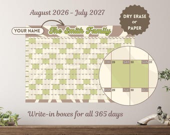 Personalized Family Wall Calendar (August 2026 - July 2027) – Yearly Planner