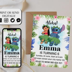 Convite personalizado editável e editável do Stitch, convite de aniversário da Lilo e do Stitch, modelo para festa do Stitch para impressão, aniversariante do Stitch, Canva Edit