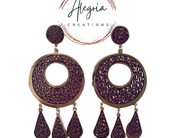 Purple Flamenco Metal Dangle Earrings