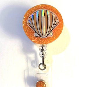 Orange Glitter Shell Beach Iridescent Badge Reel