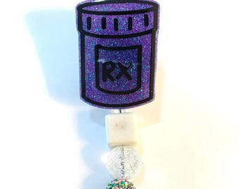 RX Pill Bottle Beaded Badge Reel