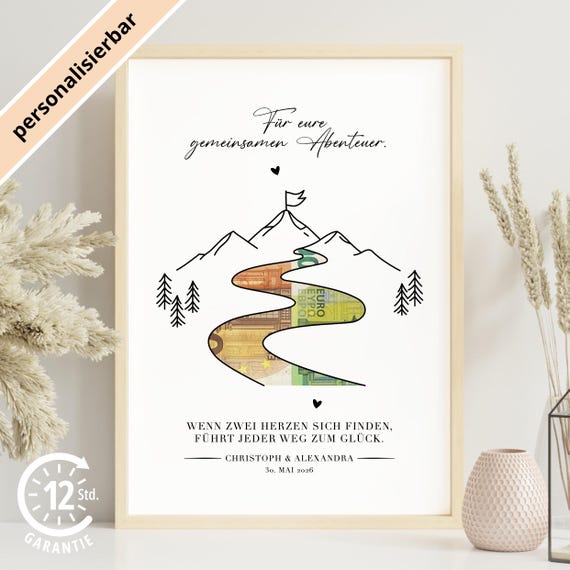 Druckvorlage Geldgeschenk für das Brautpaar, Last Minute Geschenk Idee zur Hochzeit, personalisiertes Hochzeitsbild, PDF zum Drucken