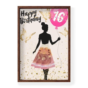 Regalo en efectivo para una niña que cumple 16 años | Idea de regalo de cumpleaños para una hija adolescente | Imprimir y descargar PDF | Feliz cumpleaños, 16.º aniversario