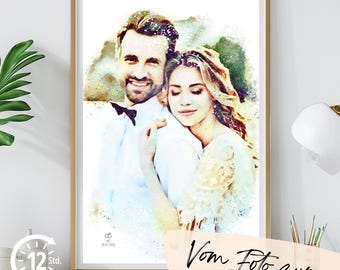 Custom Anniversary Gift, Watercolor Couple Portrait, Wedding Keepsake, Custom Wedding Gift | Romantic Wall Decor, Personalized Portrait