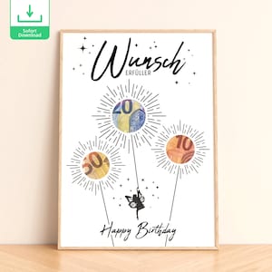 Gotówka prezent urodzinowy spełnienie życzeń | Pomysł na prezent urodzinowy plakat dziewczyna żona | Pobierz PDF | Wszystkiego najlepszego z okazji urodzin i rocznicy
