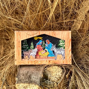 Modello stampabile presepe in formato scatola di fiammiferi idea regalo | Modello di stampa mini presepe regalo Natale foglio di artigianato fai da te download digitale