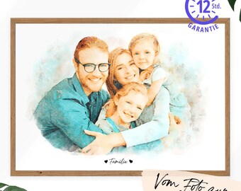 Custom digital Family Portrait from Photo | Watercolor Painting Wall Art from photo | personalized gift | Family Reunion Illustration