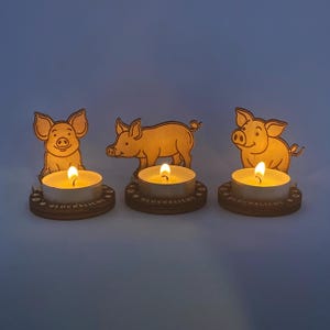 Portacandele in formato SVG con taglio laser, regalo di compleanno, portafortuna, modello di Capodanno | Decorazione in legno a forma di maialino da tè, regalo di compleanno