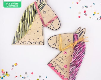Printable invitation card for children's birthdays | Printable invitation card for children's birthdays | Birthday invitation craft horse folding card