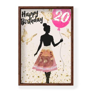 Geld cadeau voor de 20e verjaardag van een meisje | Verjaardagscadeau-idee voor een tienerdochter | Afdrukken PDF downloaden | Gefeliciteerd met je 20e verjaardag