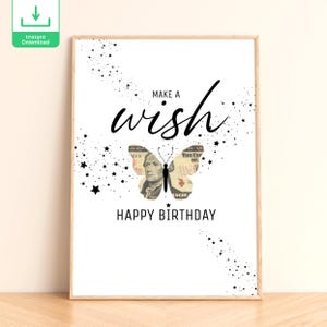 Regalo de cumpleaños en efectivo para cumplir deseos | Póster con idea de regalo de cumpleaños para novia y esposa | Descargar PDF | Feliz cumpleaños y aniversario