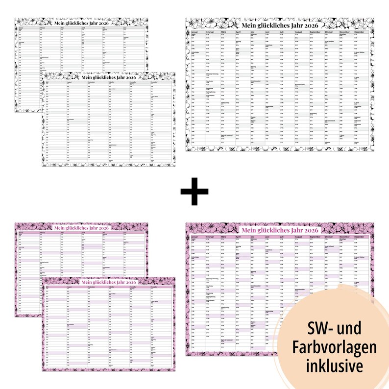 Jahreskalender 2026 A4 & A3 zum Ausdrucken | Wandkalender