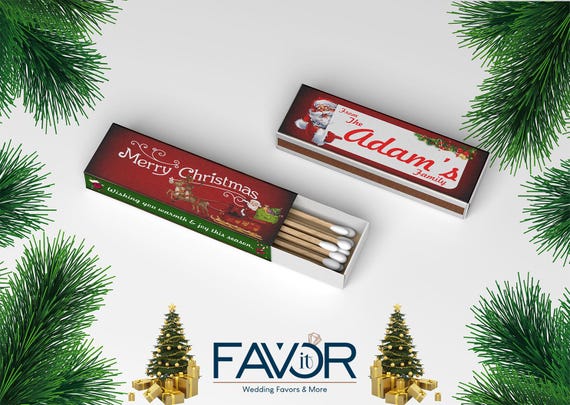 Personalized Christmas Matchboxes, Santa Christmas Favors, Wedding Matchbox Gifts