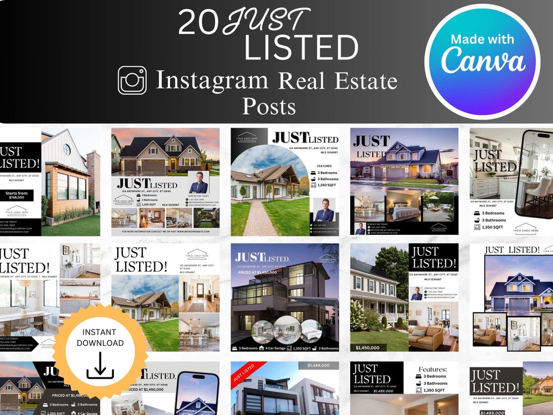 Just Listed Real Estate Templates Canva Editable Social Media Posts - Etsy