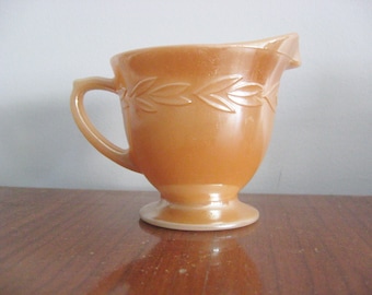 Fire-King Peach Lustre Creamer / Laurel Leaf Pattern / Anchor Hocking / Oven Ware Made In U.S.A.