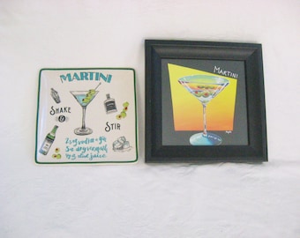 Martini Bar Décor / Framed Print & Recipe Plate / Y2K Cocktail Décor / Your Choice