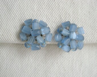 Blue Cluster Clip Earrings