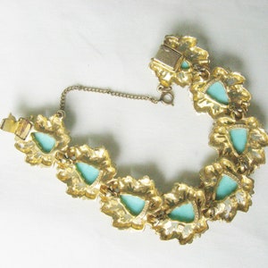 Rousseau Gold and Turquoise Link Bracelet / Vintage Signed Jewelry image 4