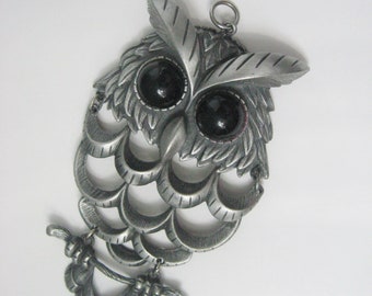 Articulated Owl Pendant / Large Silver Tone Owl