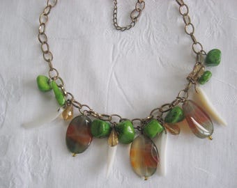 Multicolored Charm Necklace / Statement Piece Green White / Gift for Her
