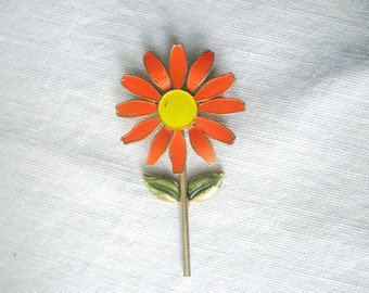 Sunflower Brooch / Orange Flower Power Pin / Mod 1970's Pin