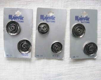 Silver Tone Metal Buttons on Card / Set of 6 Shank Buttons from Majestic / 4 Large, 2 Small / Modernist / Brutalist / Notions / Supply