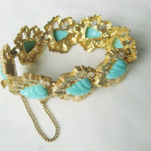 Rousseau Gold and Turquoise Link Bracelet / Vintage Signed Jewelry image 3