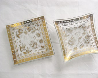 Pair of Georges Briard "Persian Garden" Glass Plates with Gold Designs / Mid Century Modern Serving Plates / Retro Décor