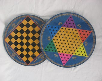 Metal Chinese Checkers and Chess Board / Two Sided Game with Container Storage / Colorful Vintage Analog Toy