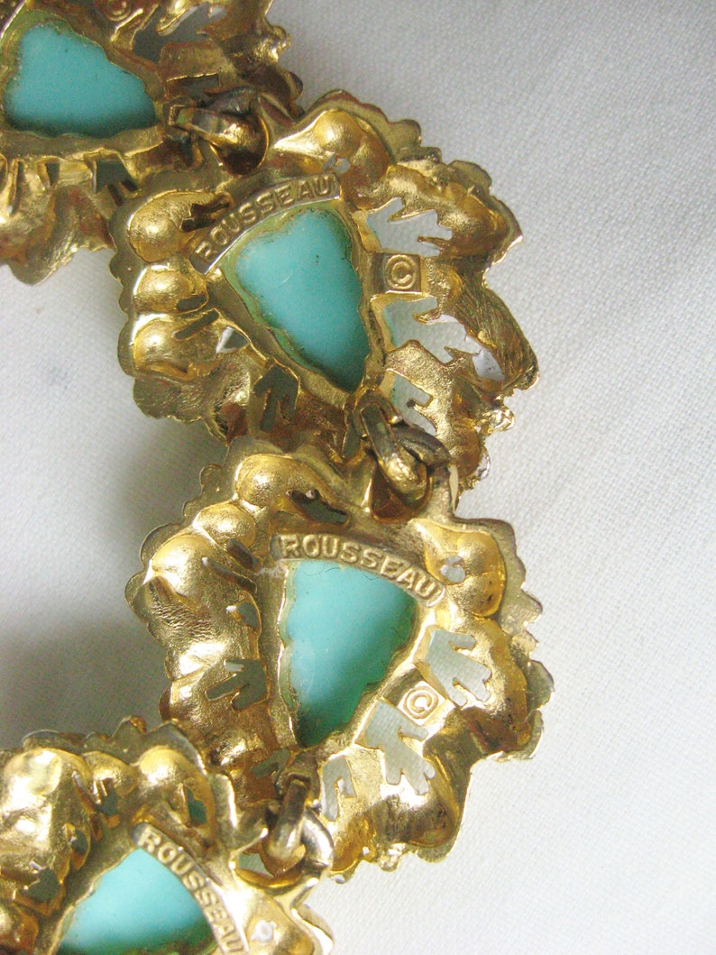 Rousseau Gold and Turquoise Link Bracelet / Vintage Signed Jewelry image 5