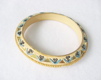 Vintage Beaded Bangle Bracelet from India / Exotic Boho Jewelry / Size Large