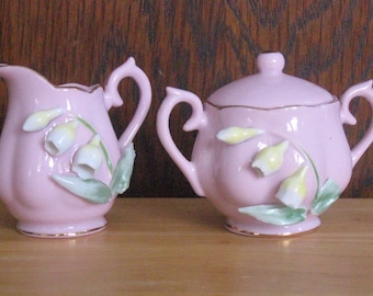 Pink Sugar and Creamer / Floral Cottage Chic China / Miniature Souvenir Set / Niagara Falls, Canada