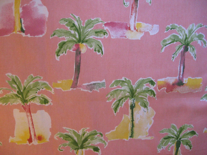 Destach Decor Fabric Robert Allen Home 2002 2 Yards 56 Wide Palms on Pink Yardage Supplies