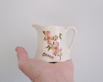 Vintage Creamer with Dogwood flowers "Ozarks" / Small Pink and White PItcher / Ozark Sourvenir circa 1950s / Cottage Chic