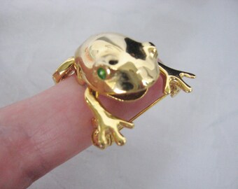Gold Tone Frog Pin with Moving Parts, Vintage Brooch