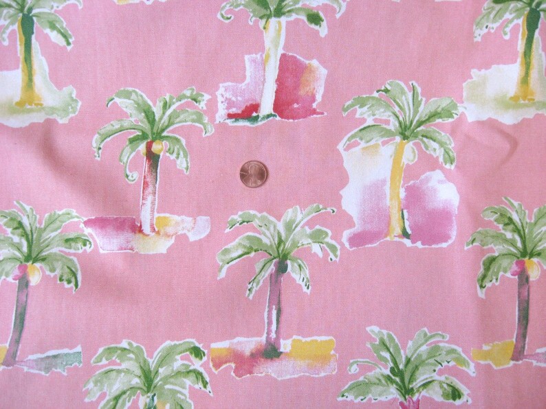 Destach Decor Fabric Robert Allen Home 2002 2 Yards 56 Wide Palms on Pink Yardage Supplies