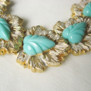 Rousseau Gold and Turquoise Link Bracelet / Vintage Signed Jewelry image 1