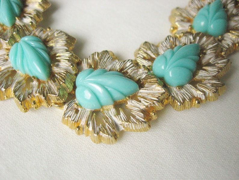 Rousseau Gold and Turquoise Link Bracelet / Vintage Signed Jewelry image 1