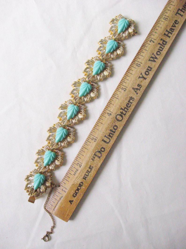 Rousseau Gold and Turquoise Link Bracelet / Vintage Signed Jewelry image 6