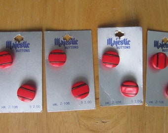 Set of 8 Red Buttons on Cards / Shank Buttons by Majestic / NOS / Crafts / Reuse / Repurpose/ Supply