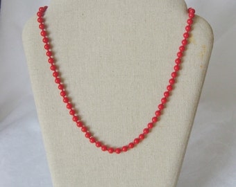 Monet Red Glass Bead Necklace / Vintage Necklace with Knotted Beads, 19-1/2 Inches Long