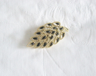 Gold and Black Leaf Pin / Vintage Brooch Signed Gerry's
