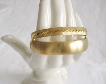 MONET Gold Bangle Bracelet Pair / Two Bangles / Size Small and Medium / Etched or Matte Finish